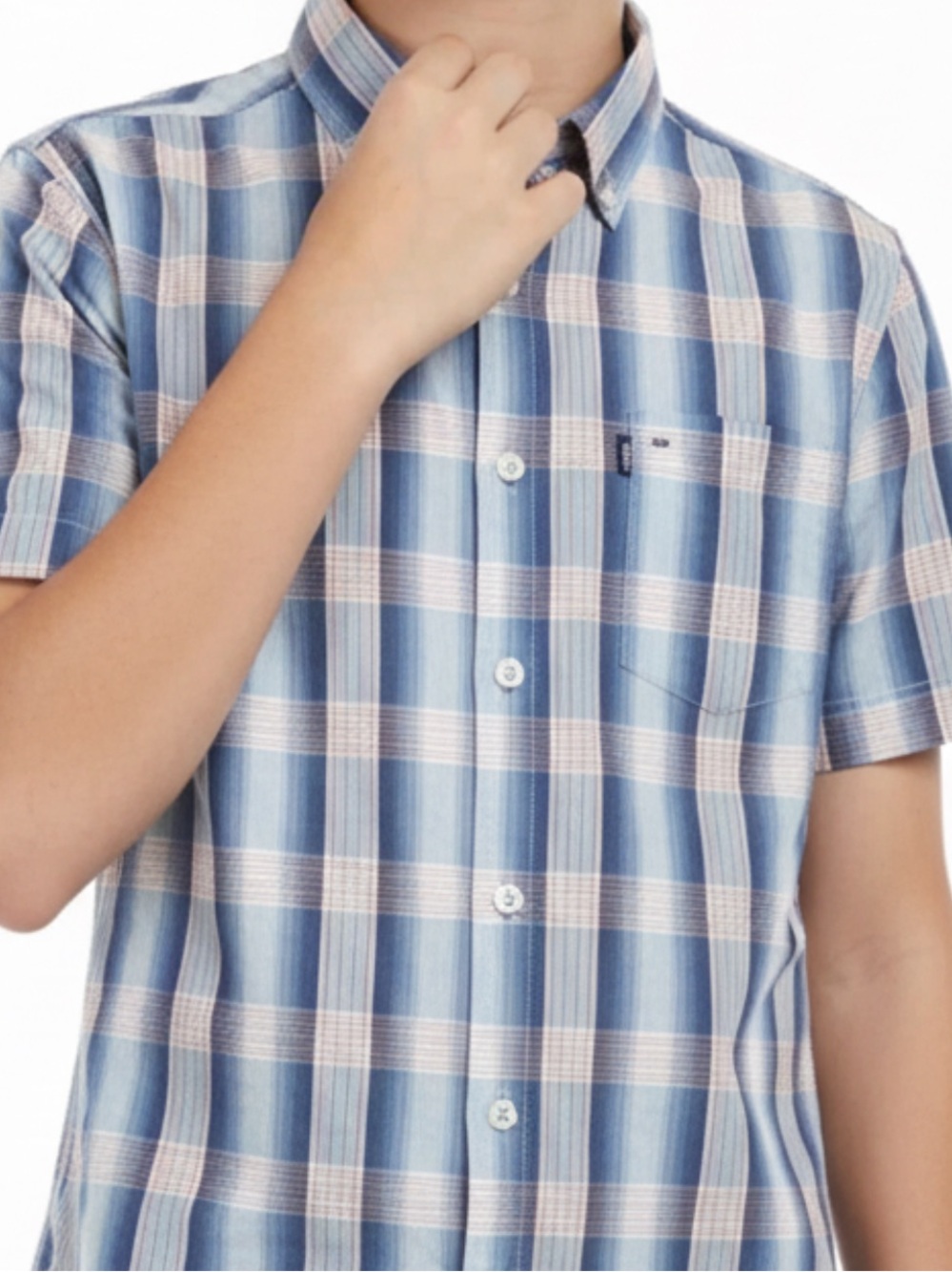 Brody Boys Blue Gingham Plaid Short Sleeve Button Down Shirt Size M